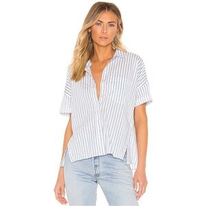 JOIE keterah button front top white blue stripe 100% cotton size XS